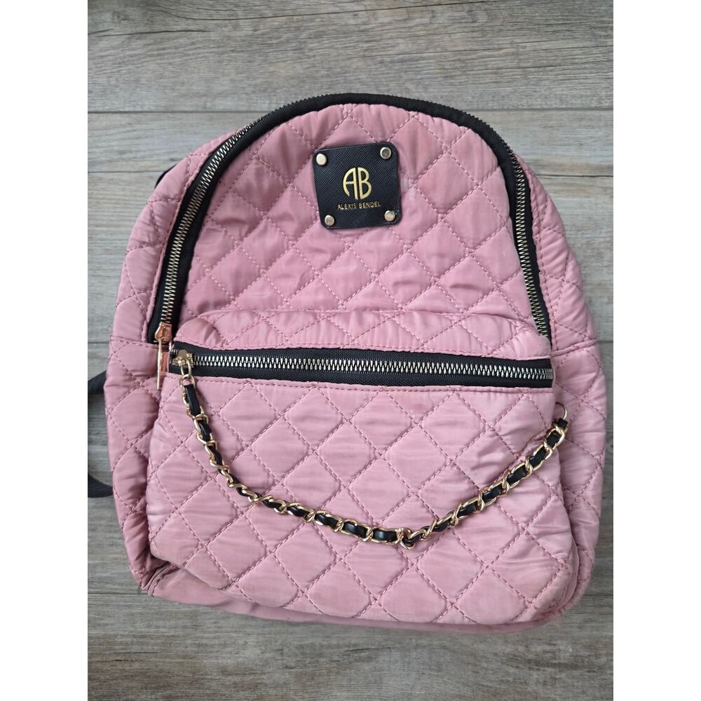 Alexis Bendel Pink Quilted Mini Backpack Striped Lining Gold‎ Tone Chain Accent